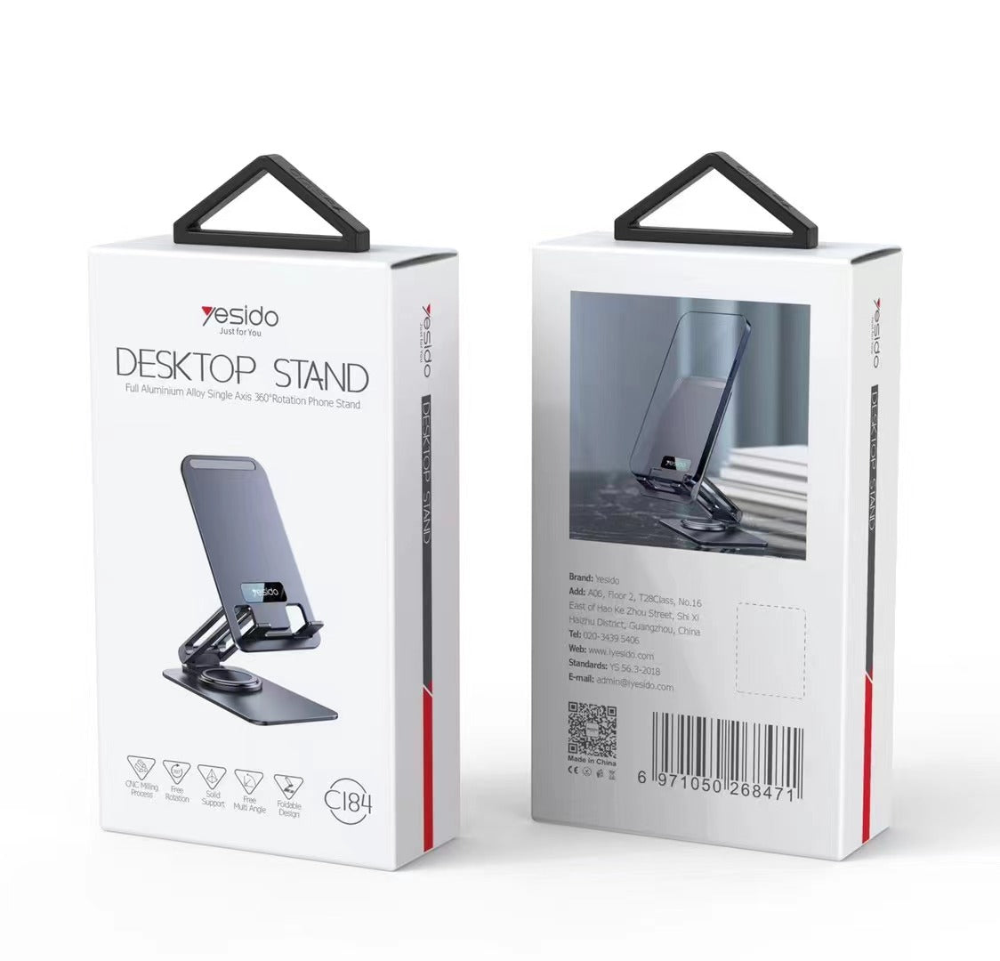 Yesido Foldable 360° Rotating Phone Desktop Holder Stand C184 - Black