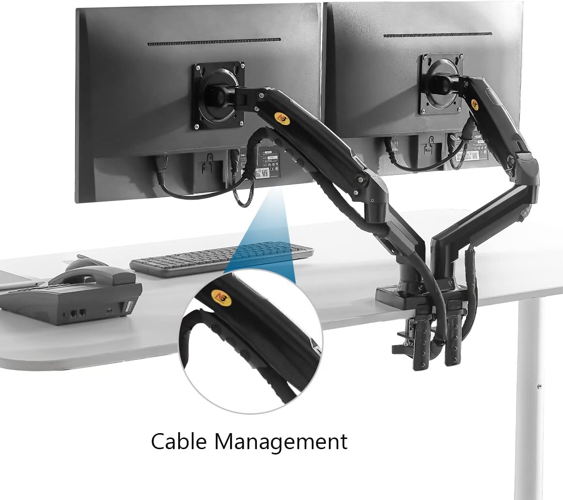 Dual Monitor Desk Mount Stand Gas Spring 360 Degree Full Rotation ; Computer Monitor Arm for Two Screens 17″ – 27″ Inch with 2~9 Kg Load Capacity for Each Display ;  F160