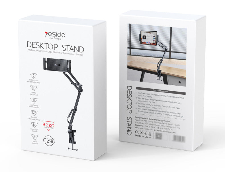 YESIDO C296 360° Adjustable Multi-Directional Folding Shaft Phone Holder | Desktop Lazy Stand