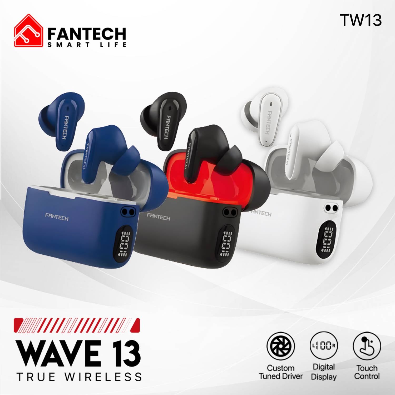 BLUE Fantech Wave 13 TWS Bluetooth Earbuds Digital Display