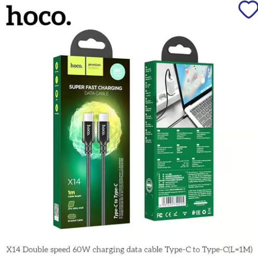 Hoco X14 Double Speed Type-C to Type-C 60W Charging Data Cable 1M Black