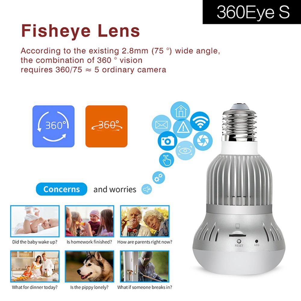 VR Cloud Camera HD Wireless WiFi IP Light Bulb Camera 360 Eye