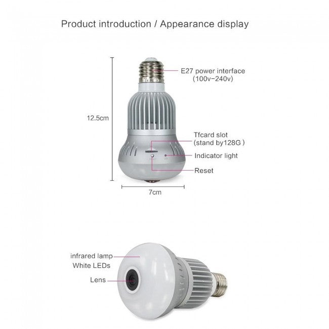 VR Cloud Camera HD Wireless WiFi IP Light Bulb Camera 360 Eye s