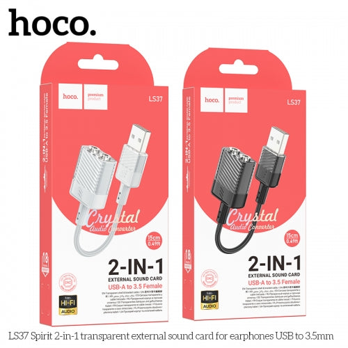 Hoco LS37 USB to Dual 3.5mm 2-in-1 Transparent External Sound Card