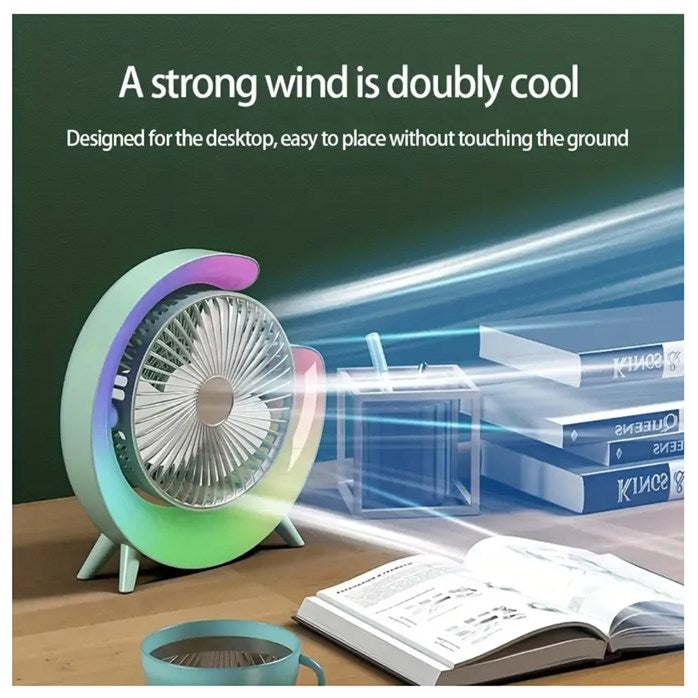 Multifunctional Colorful desktop small fan, portable floor mounted fan with light, USB charging personal fan, air circulation fan, 5-light, large capacity battery