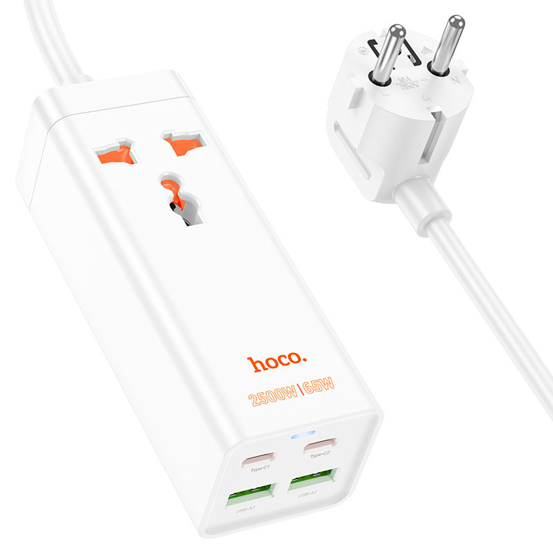 Hoco Power strip “AC10A Barry” PD65W GaN + QC3.0 + 1 socket EU