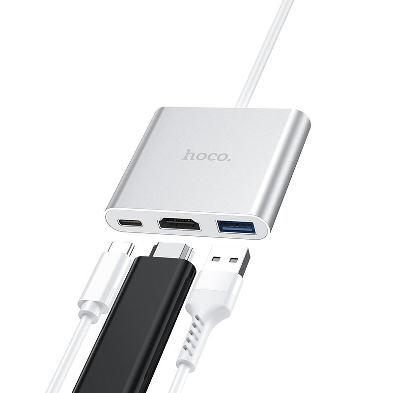 Hoco HB14 Easy use Type-C hub USB3.0 + HDMI + PD – Silver