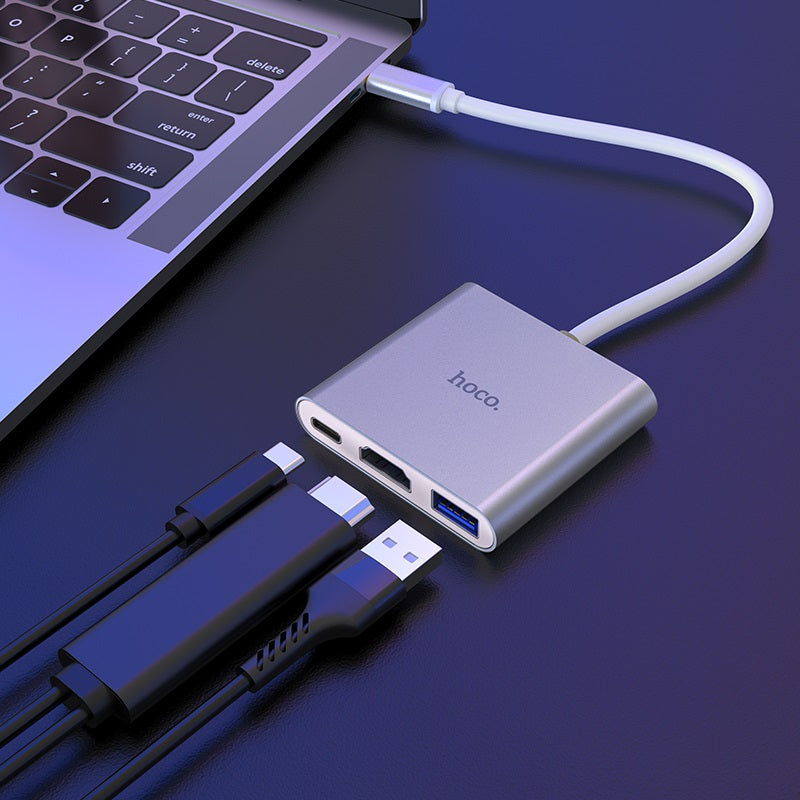 Hoco HB14 Easy use Type-C hub USB3.0 + HDMI + PD – Silver