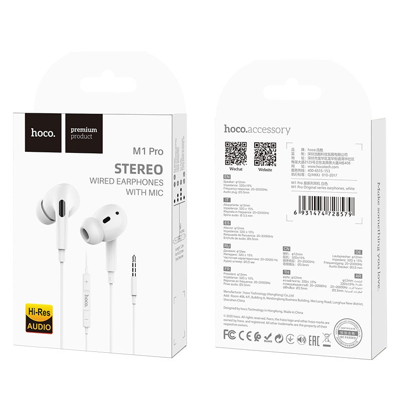 Hoco Wired earphones 3.5mm “M1 Pro Original series” with mic