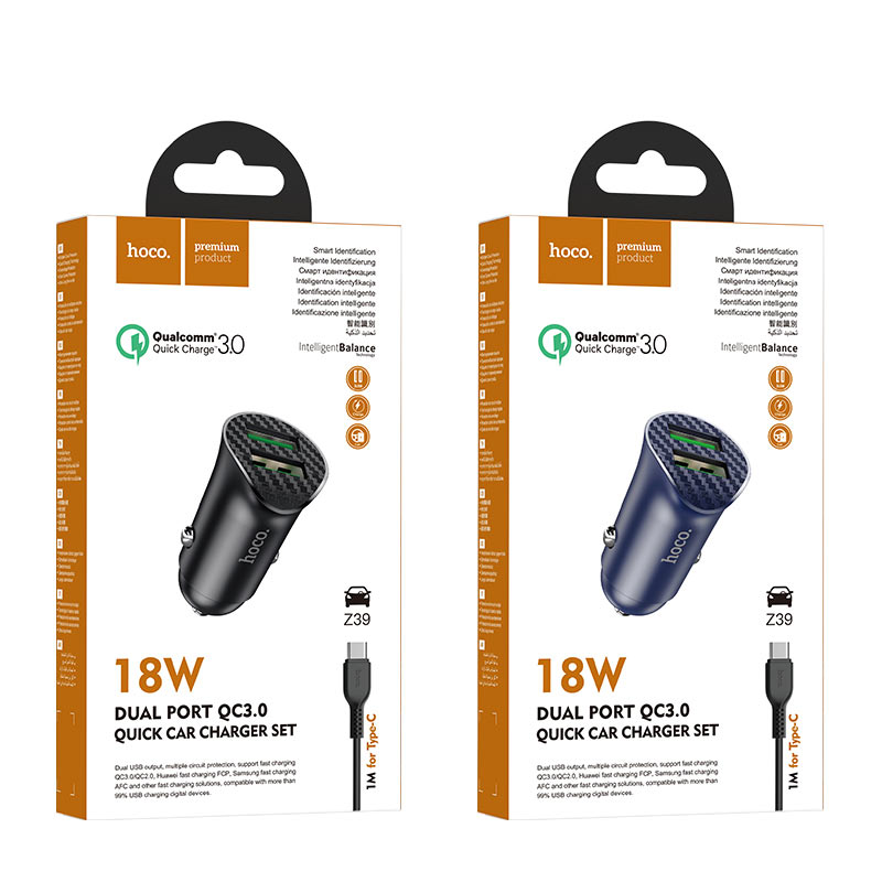 HOCO Car charger “Z39 Farsighted” QC3.0 dual port set with cable