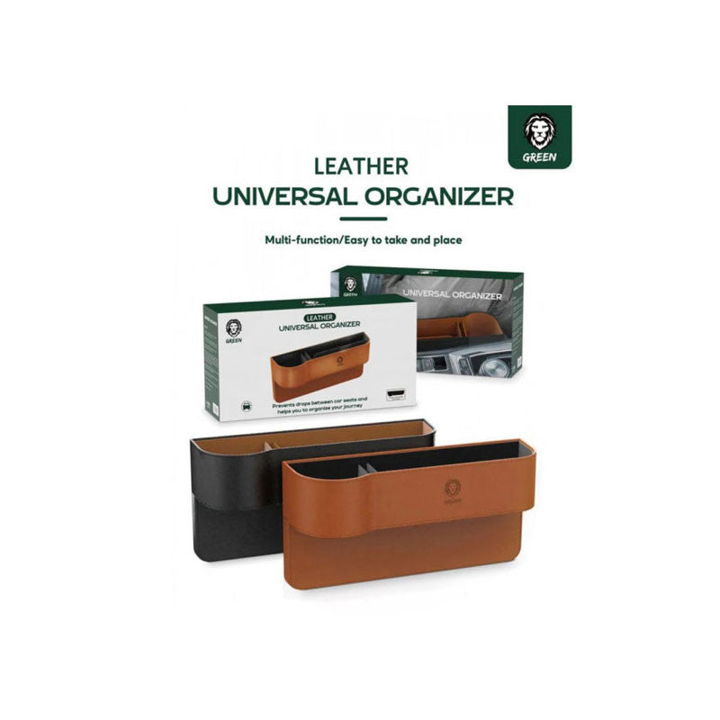 Green Leather Universal Car Seats Organizer, Insert Between Seat & Console, Keep Car More Clean and Organized, Brown