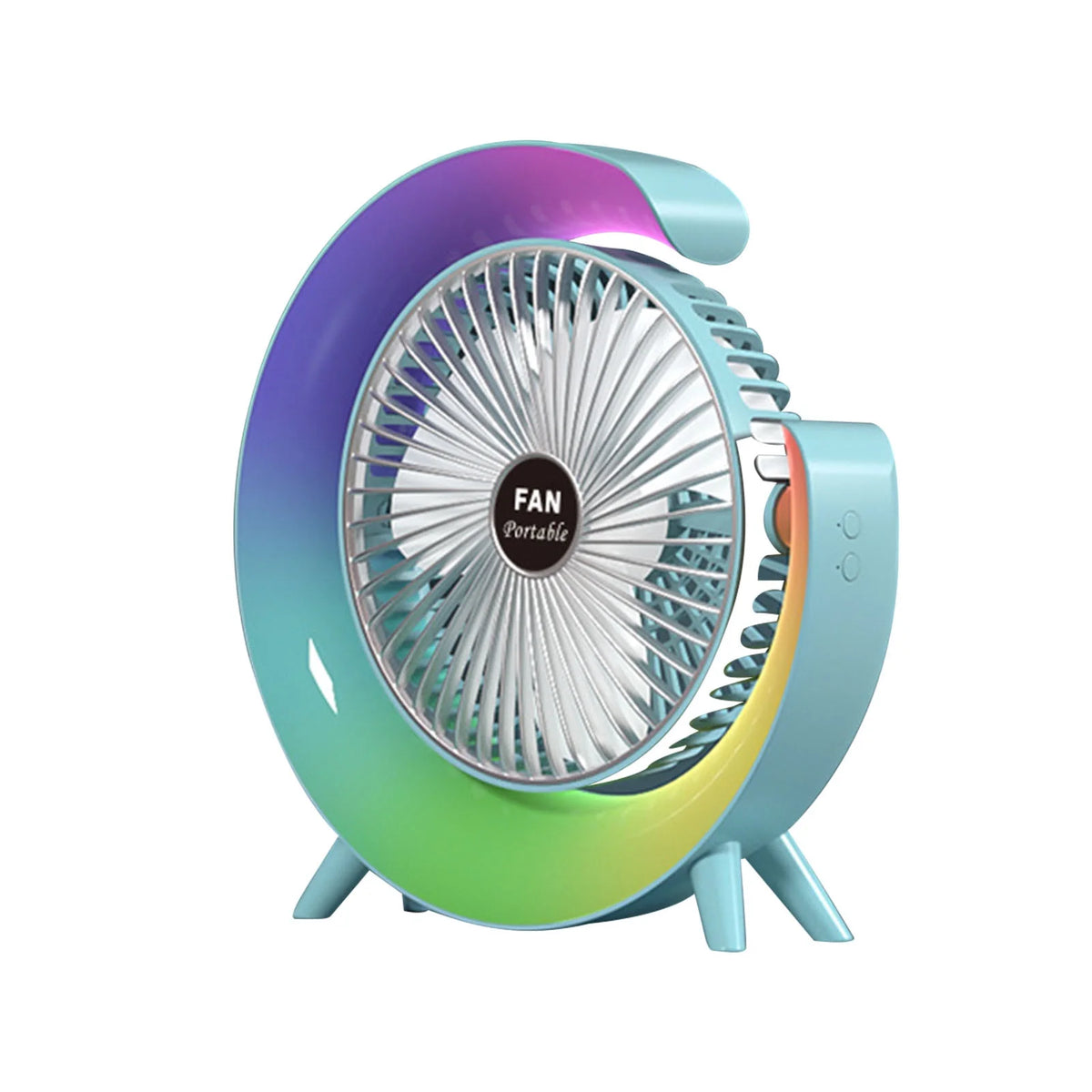 Multifunctional Colorful desktop small fan, portable floor mounted fan with light, USB charging personal fan, air circulation fan, 5-light, large capacity battery